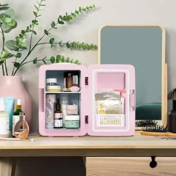PERSONAL CHILLER 6.2L Skincare Fridge with LED Makeup Mirror, Mini Fridge Cooler and Warmer, Portable Fridge for Makeup, Skincare, Snacks, Bedroom Vanity (Pink)