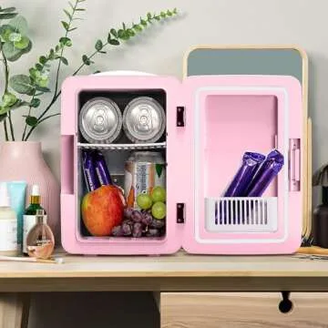 PERSONAL CHILLER 6.2L Skincare Fridge with LED Makeup Mirror, Mini Fridge Cooler and Warmer, Portable Fridge for Makeup, Skincare, Snacks, Bedroom Vanity (Pink)