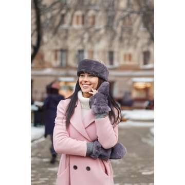 Funky Junque Furry Faux Fur Flip Mittens for Women, Convertible Fingerless Gloves, One Size, Grey