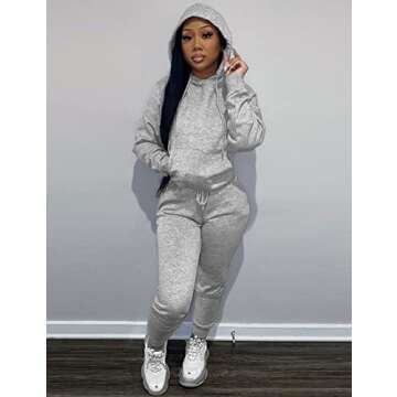 Alunzoem Jogger Set for Women Two Piece Long Sleeve Hoodies Pullover Top and Skinny Pants Sweatsuit Grey L