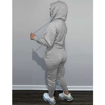 Alunzoem Jogger Set for Women Two Piece Long Sleeve Hoodies Pullover Top and Skinny Pants Sweatsuit Grey L