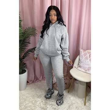 Alunzoem Jogger Set for Women Two Piece Long Sleeve Hoodies Pullover Top and Skinny Pants Sweatsuit Grey L