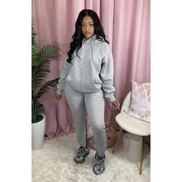Alunzoem Jogger Set for Women Two Piece Long Sleeve Hoodies Pullover Top and Skinny Pants Sweatsuit Grey L