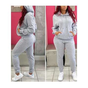 Alunzoem Jogger Set for Women Two Piece Long Sleeve Hoodies Pullover Top and Skinny Pants Sweatsuit Grey L