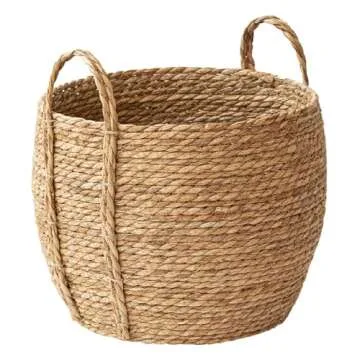 Versatile Rattan Grass Woven Flower Basket Planter for Living Room Floor Standing Storage Balcony Garden Decoration Sea Grass Basket with Handle Decorative for Organizing Natural Grass Basket and