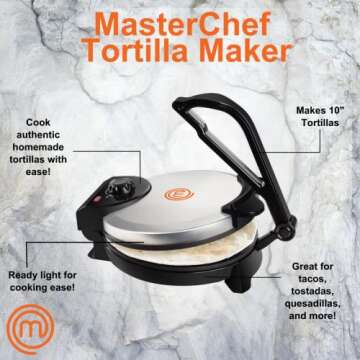 MasterChef Electric Tortilla Maker- Homemade Flatbread, Pitas, Bread, Tortillas- Heavy Duty, Non-sti...