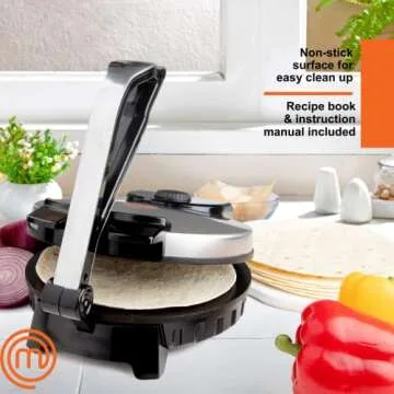 MasterChef Electric Tortilla Maker- Homemade Flatbread, Pitas, Bread, Tortillas- Heavy Duty, Non-stick Cooker Easier than Tortilla Press, Great Birthday Gift