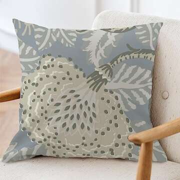 ArogGeld Aqua Blue and Beige Flower Pillow Cover Aqua Chinoiserie Floral Decorative Sofa Cushion Cover Japanese Asian Style Farmhouse Pillow Cover Case for Living Room 22x22in White Flax