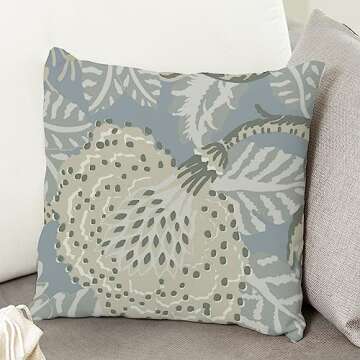 ArogGeld Aqua Blue and Beige Flower Pillow Cover Aqua Chinoiserie Floral Decorative Sofa Cushion Cover Japanese Asian Style Farmhouse Pillow Cover Case for Living Room 22x22in White Flax