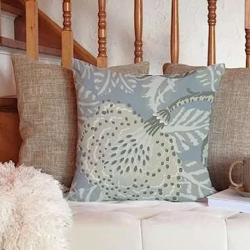 ArogGeld Aqua Blue and Beige Flower Pillow Cover Aqua Chinoiserie Floral Decorative Sofa Cushion Cover Japanese Asian Style Farmhouse Pillow Cover Case for Living Room 22x22in White Flax