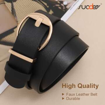 SUOSDEY 2 Pack Fashion Womens Leather Belts Black Beige Ladies Belt with Gold Buckle for Jeans Pants Dresses