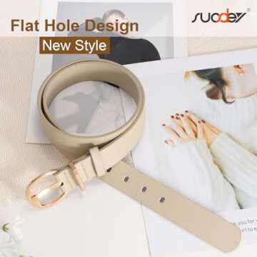 SUOSDEY 2 Pack Fashion Womens Leather Belts Black Beige Ladies Belt with Gold Buckle for Jeans Pants Dresses