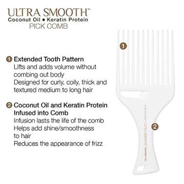 Cricket Ultra Smooth Coconut Hair Pick Comb - Infused with Coconut Oil & Keratin for Frizz-Free Shine and Volume, Ideal for Curly, Thick, and Textured Hair