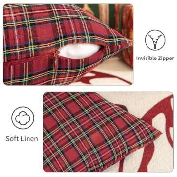 Knagsfa Christmas Throw Pillow Covers Set of 2 Scottish Tartan Cushion Case for Farmhouse Home Winter Holiday Plaid Decorative Pillowcases Red and Green, 18 x 18 Inches