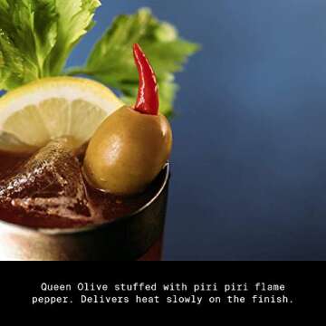 Filthy Cocktail Garnish, Pepper Stuffed Olives, 8.5 Oz Jar, 14 Olives