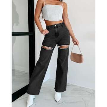 Kedera Women's Rhinestone Pearl Beaded Denim Jeans for Summer