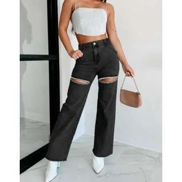 Kedera Women's Rhinestone Pearl Beaded Denim Jeans for Summer