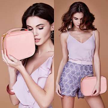 MATEIN Travel Jewelry Organizer, Portable Hanging Leather Carrying Storage Bag Large Waterproof Jewelry Pouch with Hook, Jewelry Case Holder for Necklaces, Earrings, Rings, Gifts for Women, Pink