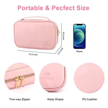 MATEIN Travel Jewelry Organizer, Portable Hanging Leather Carrying Storage Bag Large Waterproof Jewelry Pouch with Hook, Jewelry Case Holder for Necklaces, Earrings, Rings, Gifts for Women, Pink