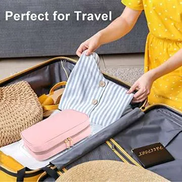 MATEIN Travel Jewelry Organizer, Portable Hanging Leather Carrying Storage Bag Large Waterproof Jewelry Pouch with Hook, Jewelry Case Holder for Necklaces, Earrings, Rings, Gifts for Women, Pink