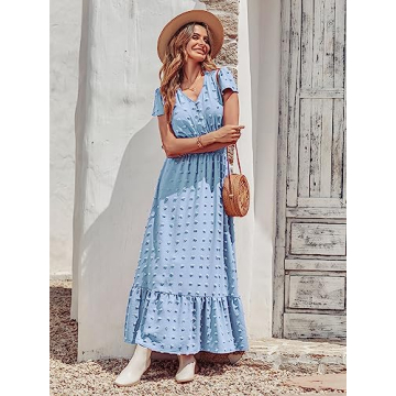 PRETTYGARDEN Summer Maxi Dress V Neck Smocked Style