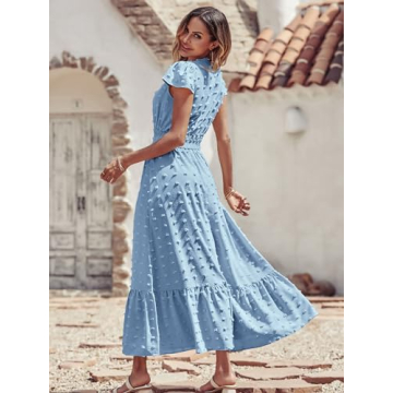 PRETTYGARDEN Summer Maxi Dress V Neck Smocked Style