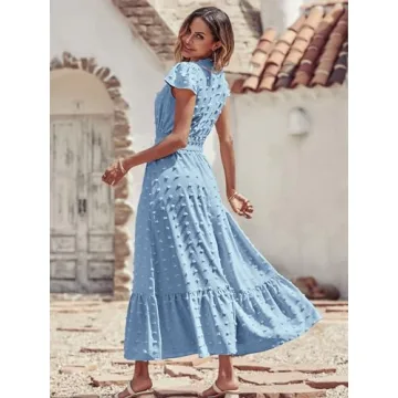 PRETTYGARDEN Summer Maxi Dress V Neck Smocked Style