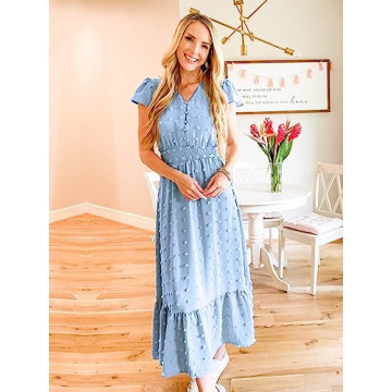 PRETTYGARDEN Summer Maxi Dress V Neck Smocked Style