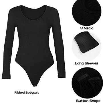 GEMBERA Women's Deep V Neck Long Sleeve Bodysuit - Style & Comfort