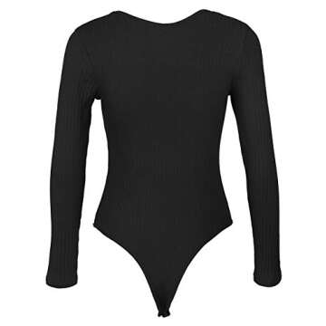 GEMBERA Women's Deep V Neck Long Sleeve Bodysuit Ribbed Knit Bodycon Basic Bodysuit Tops