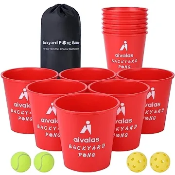 Aivalas Yard Pong Outdoor Games Set, Giant Yard Pong Game for Adults and Family with 12 Buckets, 4 B...