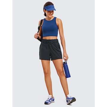 CRZ YOGA Womens 4-Way Stretch Athletic Shorts High Waisted Comfy for Work Casual Workout Golf Hiking with Pockets True Navy Medium