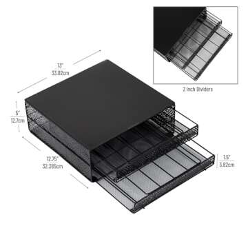 Mind Reader Single Serve Coffee Pod Organizer with 2 Drawers, 72 Pod Capacity, Metal Mesh, 13"L x 12.75"W x 5"H, Black
