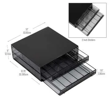 Mind Reader Single Serve Coffee Pod Organizer with 2 Drawers, 72 Pod Capacity, Metal Mesh, 13"L x 12.75"W x 5"H, Black