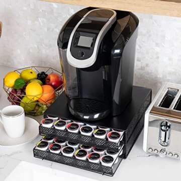 Mind Reader Single Serve Coffee Pod Organizer with 2 Drawers, 72 Pod Capacity, Metal Mesh, 13"L x 12.75"W x 5"H, Black