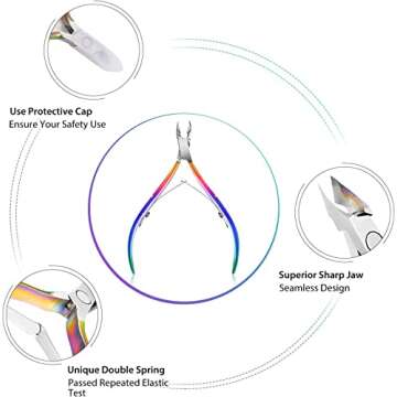 Easkep Cuticle Trimmer with Cuticle Pusher, Cuticle Remover Professional Stainless Steel Cuticle Cutter Nippers Rainbow Sharp Sturdy Pedicure Manicure Tools for Fingernails and Toenails 1