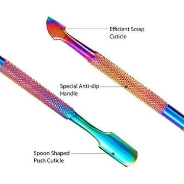 Easkep Cuticle Trimmer with Cuticle Pusher, Cuticle Remover Professional Stainless Steel Cuticle Cutter Nippers Rainbow Sharp Sturdy Pedicure Manicure Tools for Fingernails and Toenails 1