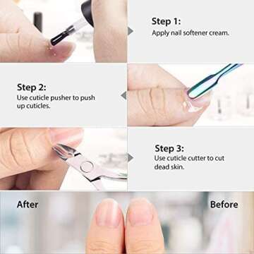 Easkep Cuticle Trimmer with Cuticle Pusher, Cuticle Remover Professional Stainless Steel Cuticle Cutter Nippers Rainbow Sharp Sturdy Pedicure Manicure Tools for Fingernails and Toenails 1