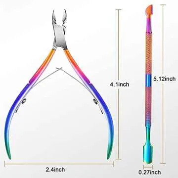Easkep Cuticle Trimmer with Cuticle Pusher, Cuticle Remover Professional Stainless Steel Cuticle Cutter Nippers Rainbow Sharp Sturdy Pedicure Manicure Tools for Fingernails and Toenails 1