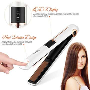 Cordless Hair Straightener for Travel Dual Voltage USB Charging Ceramic Tourmaline Flat Iron Mini Travel Flat Iron Hair Straightener