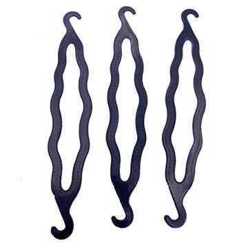 6PCS Black Plastic Bun Maker Curler Double Hook Hair Styling Crooked Hairpins Donut Bun Head Hair Twist Braid Hairdressing Tool Elegance Updo Hairstyles for Women Lady Girls
