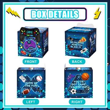 Funrous Valentines Day Cards and Mailbox for Kids Classroom Exchange, 1 Box, 32 Student Cards, 1 Teacher Card, 33 Envelopes and 36 Stickers for Valentines Party Favor Gift Exchange(Video Game Styles)