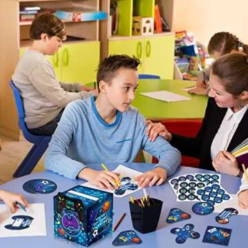 Funrous Valentines Day Cards and Mailbox for Kids Classroom Exchange, 1 Box, 32 Student Cards, 1 Teacher Card, 33 Envelopes and 36 Stickers for Valentines Party Favor Gift Exchange(Video Game Styles)