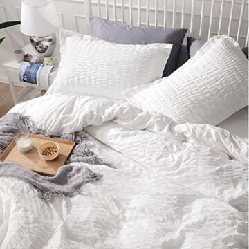 Elegant Bedsure White Textured Duvet Cover Set for Queen