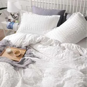 Elegant Bedsure White Textured Duvet Cover Set for Queen