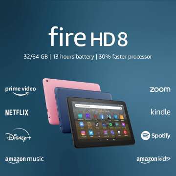 Amazon Fire HD 8 Tablet - 8" HD Display, 32GB, 30% Faster, Portable Entertainment