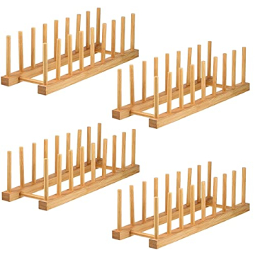 Lawei 4-Pack Bamboo Dish Rack - Stylish Kitchen Organizer
