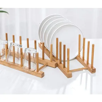 Lawei 4-Pack Bamboo Dish Rack - Stylish Kitchen Organizer