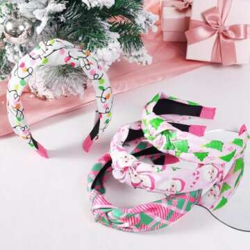 Adorable Pink Christmas Knotted Headbands for Women and Girls
