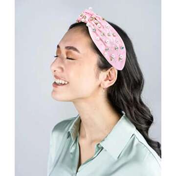 FEDANS Rhinestone headband Jeweled Headband for Women Crystal Pearly Embellished Pink Hairband Fashion Satin Hair Accessories in Spring Summer